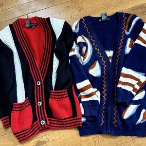 I.B. Diffusion Women's Small Cardigan Sweater Lot of‎ 2 Vintage 1993 Red Blue